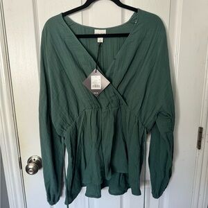 Ava & Viv Teal V-Neck Blouse